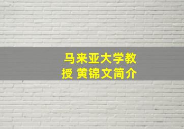 马来亚大学教授 黄锦文简介